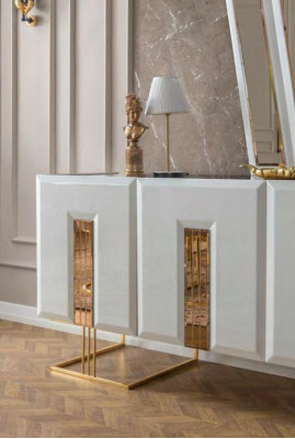 Wäiss Edelstahl Anrichte Designer Iesszëmmer Miwwelen Luxus Kommod neit