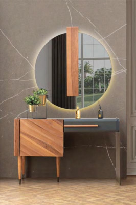 Stilvollen Holz Schminktisch Designer Schlofkummer Miwwelen Kosmetikdësch