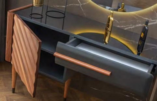 Stilvollen Holz Schminktisch Designer Schlofkummer Miwwelen Kosmetikdësch