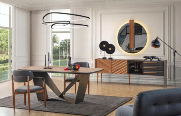 Stilvolle Iesszëmmer Garnitur Designer Iessdësch 4x Polsterstull Anrichte
