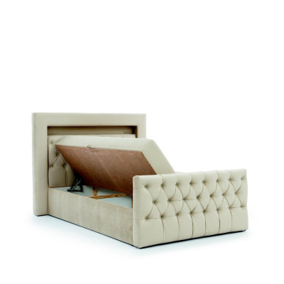 Beige Chesterfield Schlofzëmmer Garnitur Bett Hocker 2x Nuetskäschten