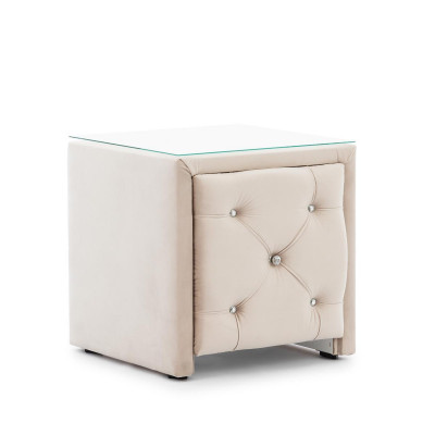 Beige Chesterfield Schlofzëmmer Garnitur Bett Hocker 2x Nuetskäschten