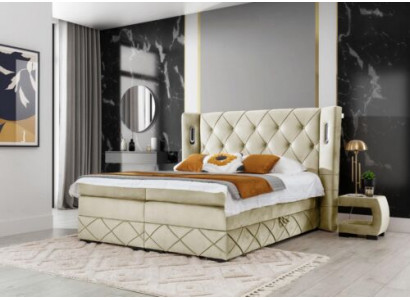 Beige Chesterfield Polsterbett Schlofkummer Nuetsdëscher Luxus Miwwelen