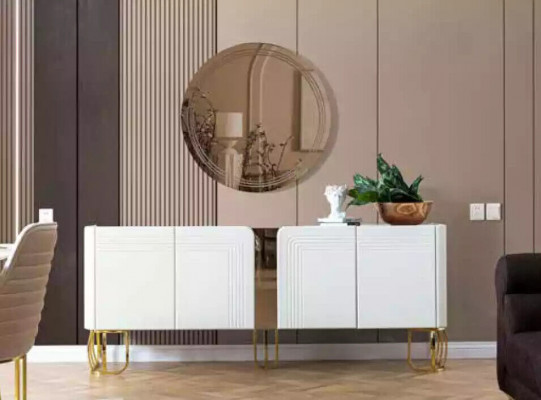 Iesszëmmer Set Dësch 6x Stull Sideboard Spigel 9deelegrupp Garnitur