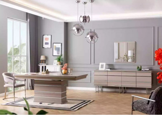 Set Grupp Dësch 6x Still Iesszëmmer Holzdësch Iesszëmmer Design nei