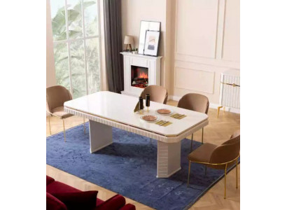 Iesszëmmer Iessdësch 6x Stull beige Garnitur Set 7tlg Luxus Holz Miwwelen