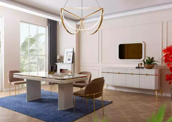 Iesszëmmer Set Dësch 6x Still Sideboard Spigel 9-Deel Grupp Garnitur