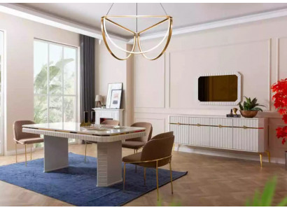 Iesszëmmer Set Dësch 6x Still Sideboard Spigel 9-Deel Grupp Garnitur