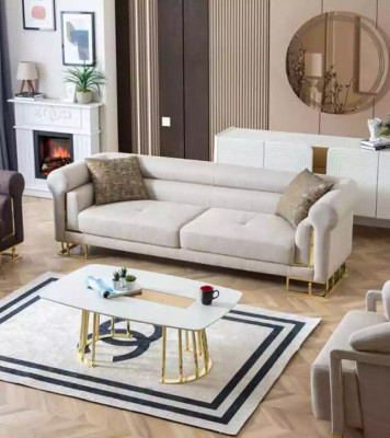 Canapé 3 Sëtzer Textil Wunnzëmmer Design Modern Nei Luxus wäiss