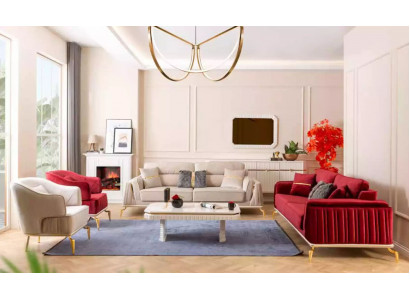 Wunnzëmmer Sofagarnitur Set 3+3+1 Sitzung Sofa Canapé Garnitur Miwwelen