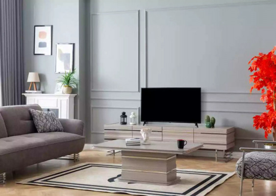 Wunnwand TV Stänner Couchtisch Set Wunnraimméibelen Praktesch Wunnzëmmer