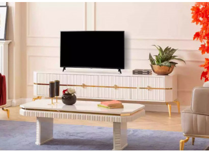 Couchtisch Sideboard 2tlg Wunnzëmmer Miwwel Dësch Lowboard nei wäiss