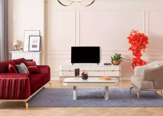 Couchtisch Sideboard 2tlg Wunnzëmmer Miwwel Dësch Lowboard nei wäiss