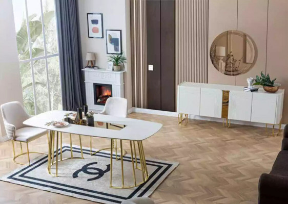 Wunnzëmmer Säitendësch Spigel Set Luxus Modern Holz wäiss 2tlg.