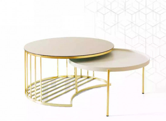 Modern 2x Couchtischen Edelstol Kaffisdësch Wunnzëmmerdësch nei Gold