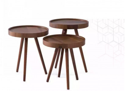 Niewentisch 3x ronn Dekotisch Luuchttisch Canapé Dësch Holz brong