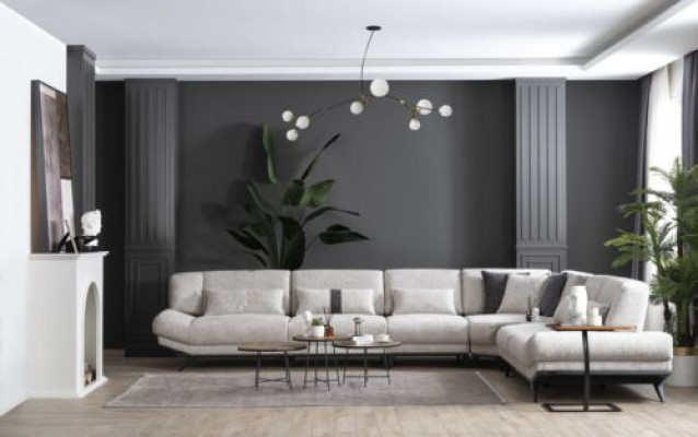 Wäiss Wunnzëmmer Garnitur Eckcanapé L-Form Couch Säitentafel Canapé 2-deelech