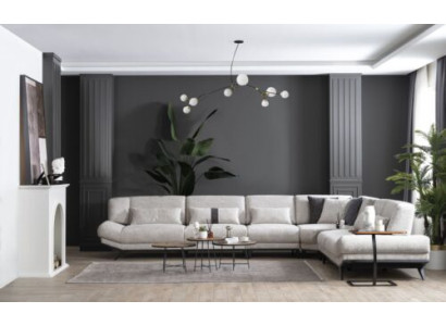 Wäiss Wunnzëmmer Garnitur Eckcanapé L-Form Couch Säitentafel Canapé 2-deelech