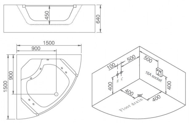 Whirlpool Badkessa Glas LED Luucht Armaturen Eckbadkessa Kessa Badkessa