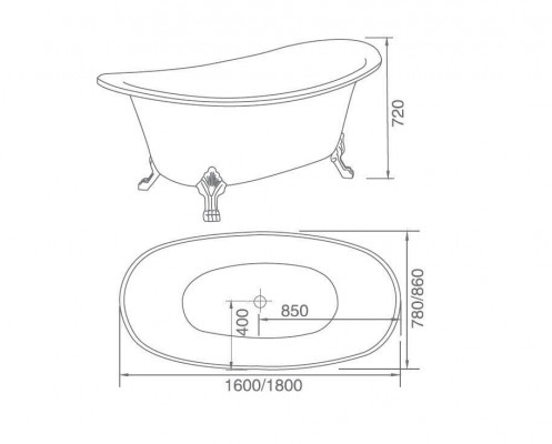 Fräi stoend oval modern Buedbidden an Gold a Wäiss.