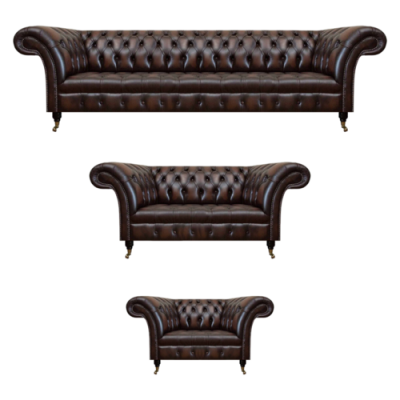Chesterfield Lieder Braun Wunnzëmmer Polstermebel Sofasen Set Luxus Ariichtung