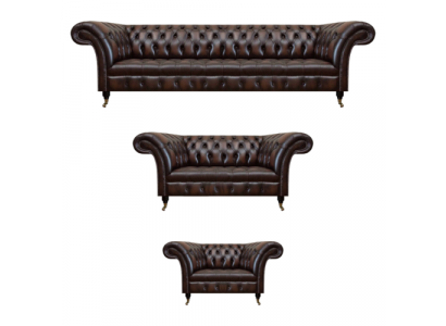 Chesterfield Lieder Braun Wunnzëmmer Polstermebel Sofasen Set Luxus Ariichtung