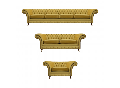Gelb Luxus Komplett Wohnzimmer Sofagarnitur Textil Chesterfield Einrichtung
