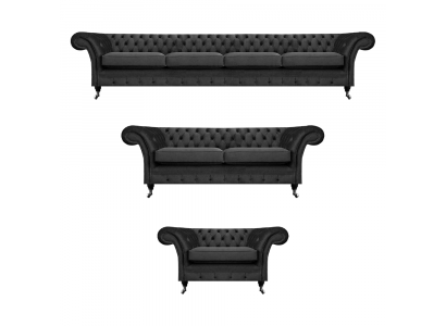 Komplett Set Chesterfield Sofa Astellung Sofagarnitur Sessel Wunnzëmmer 4+2+1