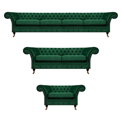 Gestofféiert Miwwelen Gréng Sofen Chesterfield Fauteuil Wunnzëmmer 4+2+1 Sofagarnitur