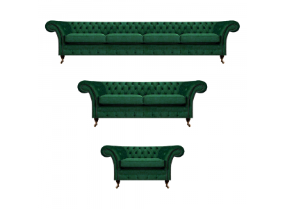 Gestofféiert Miwwelen Gréng Sofen Chesterfield Fauteuil Wunnzëmmer 4+2+1 Sofagarnitur