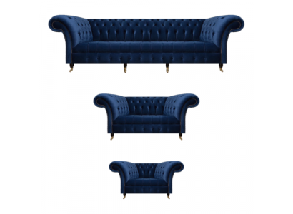 Wunnzëmmer Set 3tlg Chesterfield Blo Textil Luxus Sofas Design Ariichtung