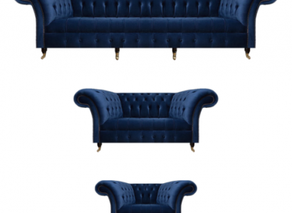 Wunnzëmmer Set 3tlg Chesterfield Blo Textil Luxus Sofas Design Ariichtung