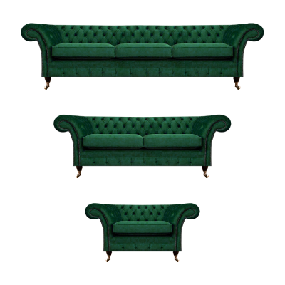 Chesterfield Sofa-Set 3tlg Polsterméibelen Gréng Ariichtung Wunnzëmmer 3+2+1