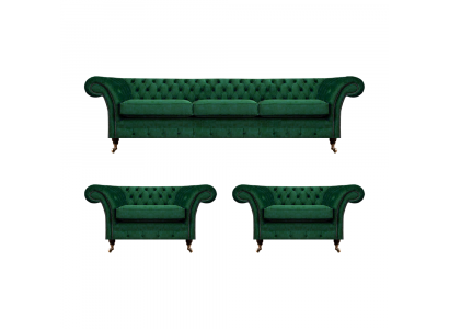 Gréng Miwwelen Wunnzëmmer Polstermöbel Chesterfield Set 3 Stéck 3+1+1 Eropléisung