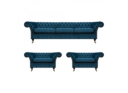 Luxus Blo Wunnzëmmer Set Chesterfield Ariichtung Polstermöbel Canapéë Stoff