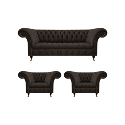 Chesterfield Polstermöbelsset fir d’Wunnzëmmer, 3 Stéck, Luxus Designer Komplett Set