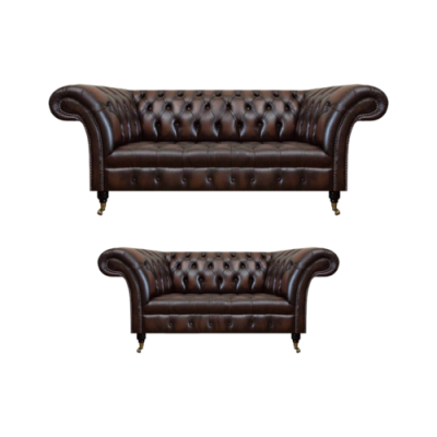 Chesterfield brong Sofa Set Dräisëtzeger Sofa Couch Zwéisëtzeger Wunnzëmmer Nei
