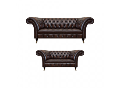 Chesterfield brong Sofa Set Dräisëtzeger Sofa Couch Zwéisëtzeger Wunnzëmmer Nei