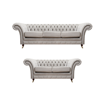 Luxus Set 2tlg Dräisëtzer mat Zweisëtzer Sofae Chesterfield Polstermiwwel Sëtz