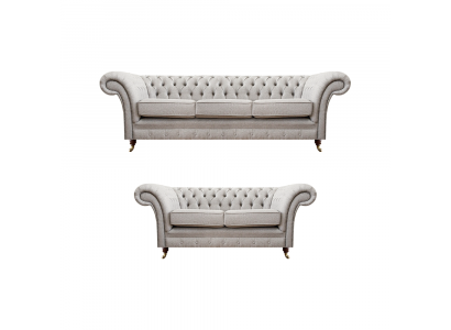 Luxus Set 2tlg Dräisëtzer mat Zweisëtzer Sofae Chesterfield Polstermiwwel Sëtz