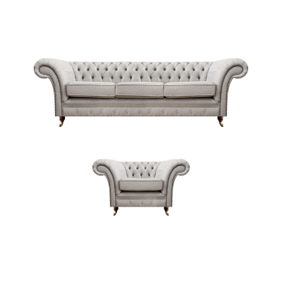 Grou Luxus Set Sofa Dräisëtzeger Couch Chesterfield Fauteuil Wunnzëmmer