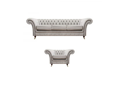Grou Luxus Set Sofa Dräisëtzeger Couch Chesterfield Fauteuil Wunnzëmmer