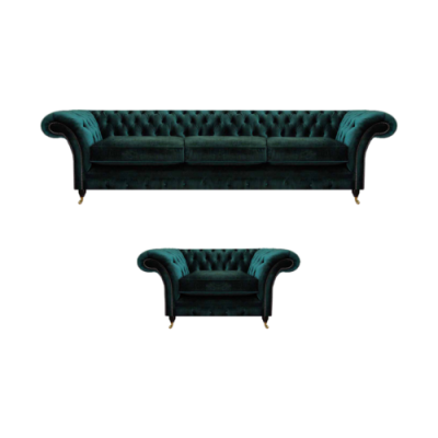 Luxus Komplett Wunnzëmmer Sofa Canapé Dräisëtzer Nei Chesterfield Fotell