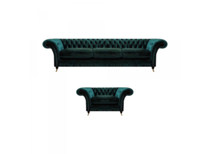 Luxus Komplett Wunnzëmmer Sofa Canapé Dräisëtzer Nei Chesterfield Fotell