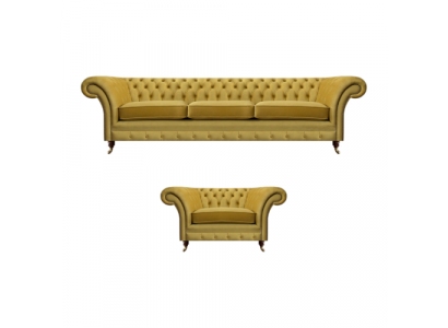 Wunnzëmmer Set Sofa Couch Drësëtz 3+1 Fotell Sofagarnitur Chesterfield