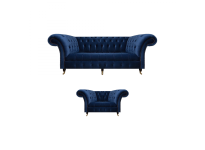 Komplett Set Canapé Dräisëtzer Luxus Fauteuil Ariichtung Wunnzëmmer Chesterfield