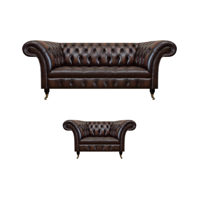 Wunnzëmmer Set 2tlg Drësëtzer Sofa Couch Chesterfield Fautëuil Neit Polstermöbel
