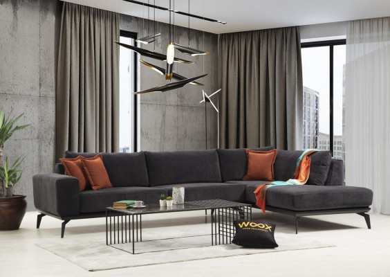 Grau-Orangen Couchgarnitur Luxus Wunnzëmmer Miwwelen 3-Sëtz Ecksofa