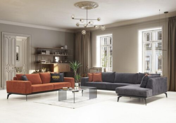 Gräichen Eckcouch Designer Dräisëtzer Stoftkanapéen Wunnzëmmer Set
