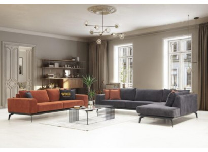 Gräichen Eckcouch Designer Dräisëtzer Stoftkanapéen Wunnzëmmer Set